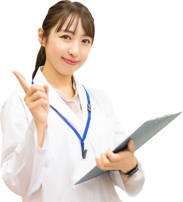 指差しする女性薬剤師